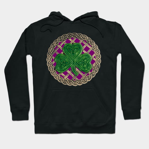 Celtic Knot Shamrock Purple Background Hoodie by Atteestude